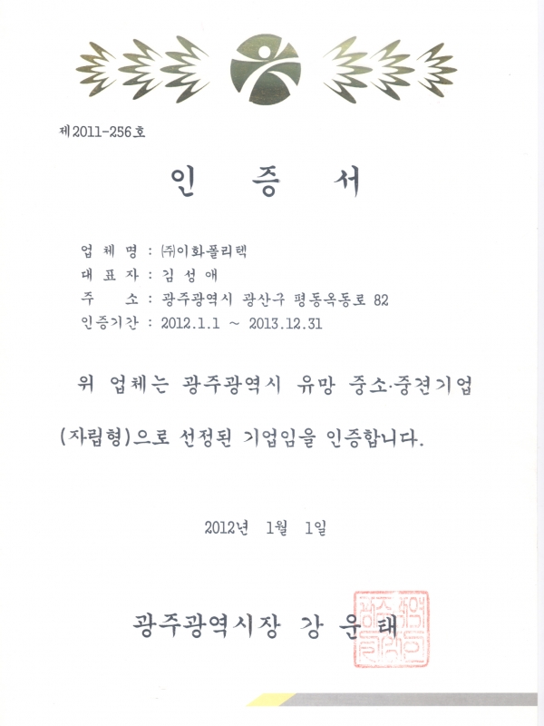 120101 유망중소기업인증서